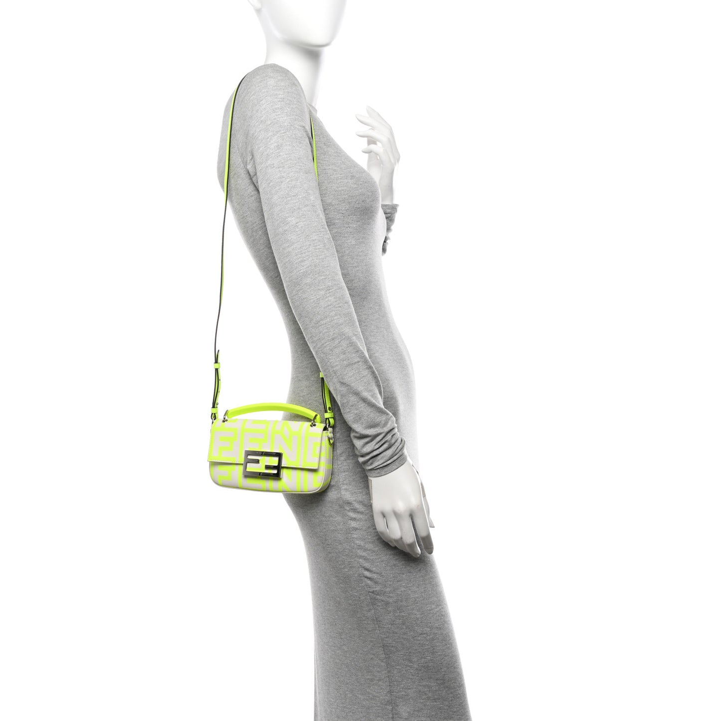 X MARC JACOBS Nappa Vitello King Logo Print Phone Baguette Yellow Fluo