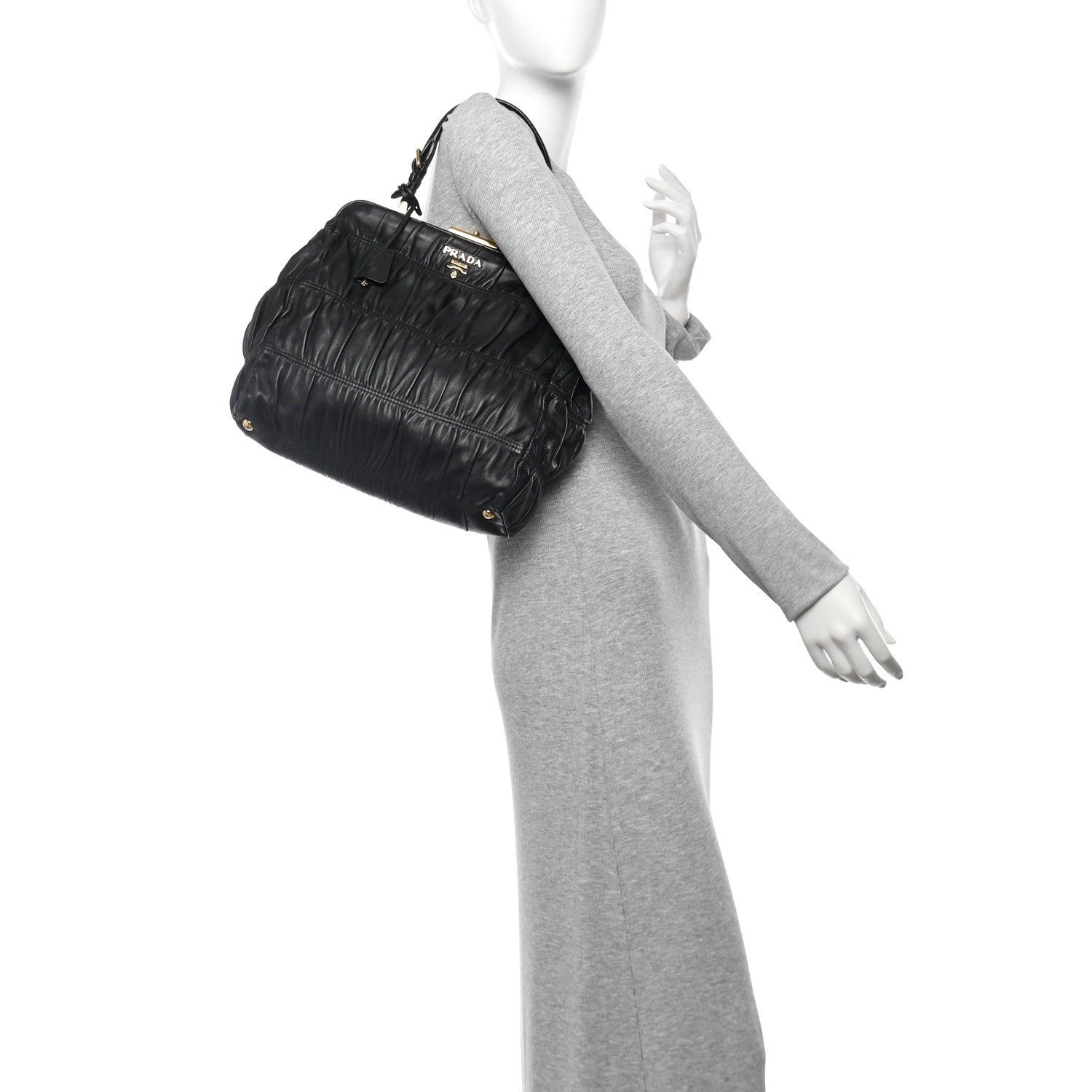 Prada Nappa Dressy Gaufre Framed Tote Black 2 of 13
