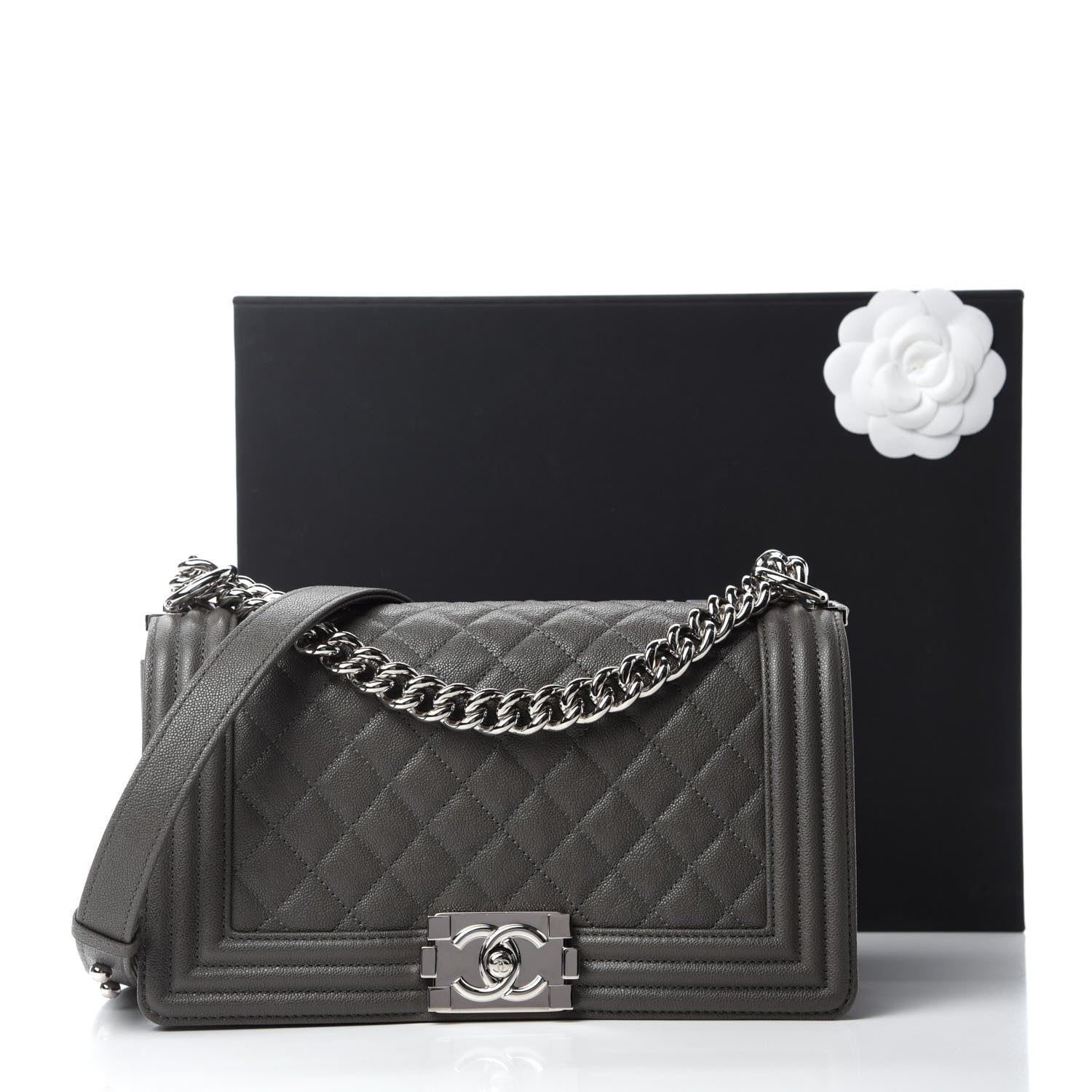 Chanel Caviar Quilted Medium Boy Flap Grey 11 of 11