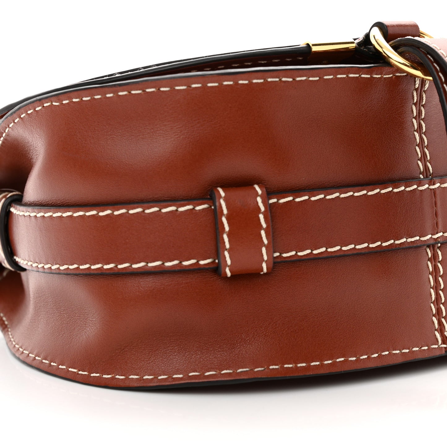 Shiny Calfskin Small Marcie Saddle Bag Brown