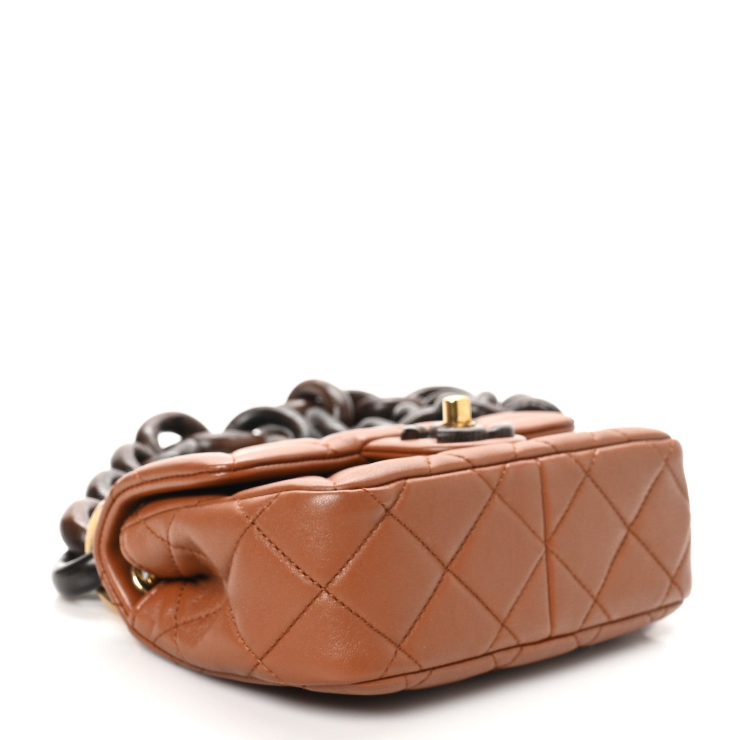 Chanel Lambskin Wenge Quilted Mini Fashion Wood Square Flap Light Brown 4 of 10