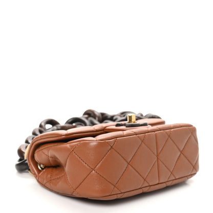 Chanel Lambskin Wenge Quilted Mini Fashion Wood Square Flap Light Brown 4 of 10