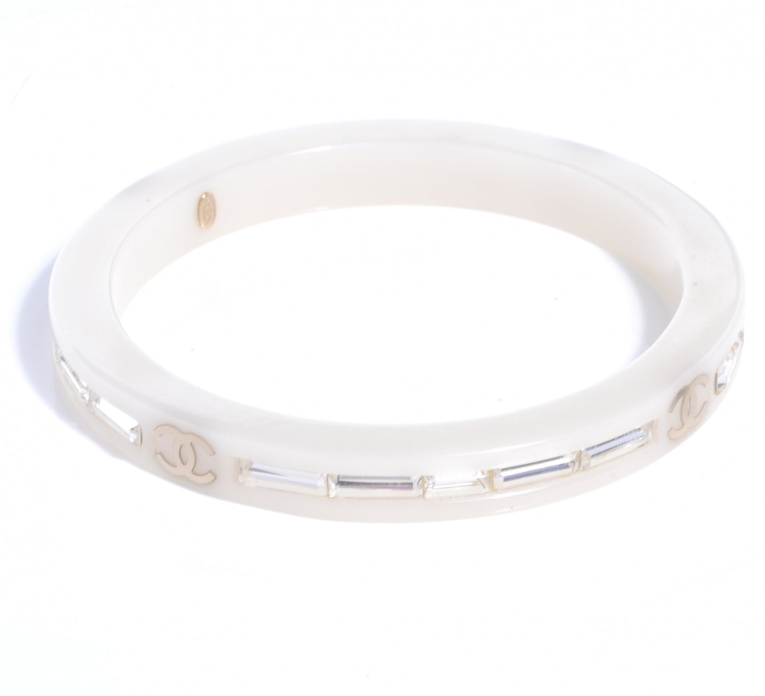 Chanel Resin Crystal Baguette CC Bangle White 3 of 4