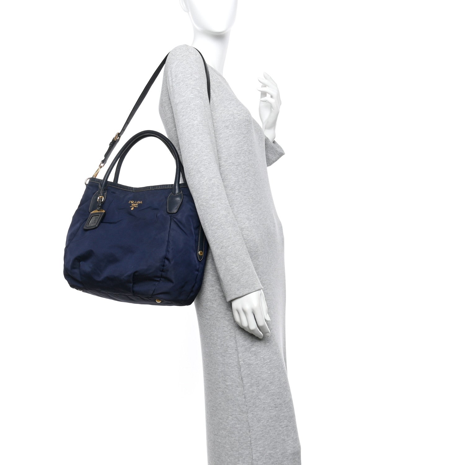 Prada Tessuto Nylon Vitello Daino Tote Bleu 2 of 15