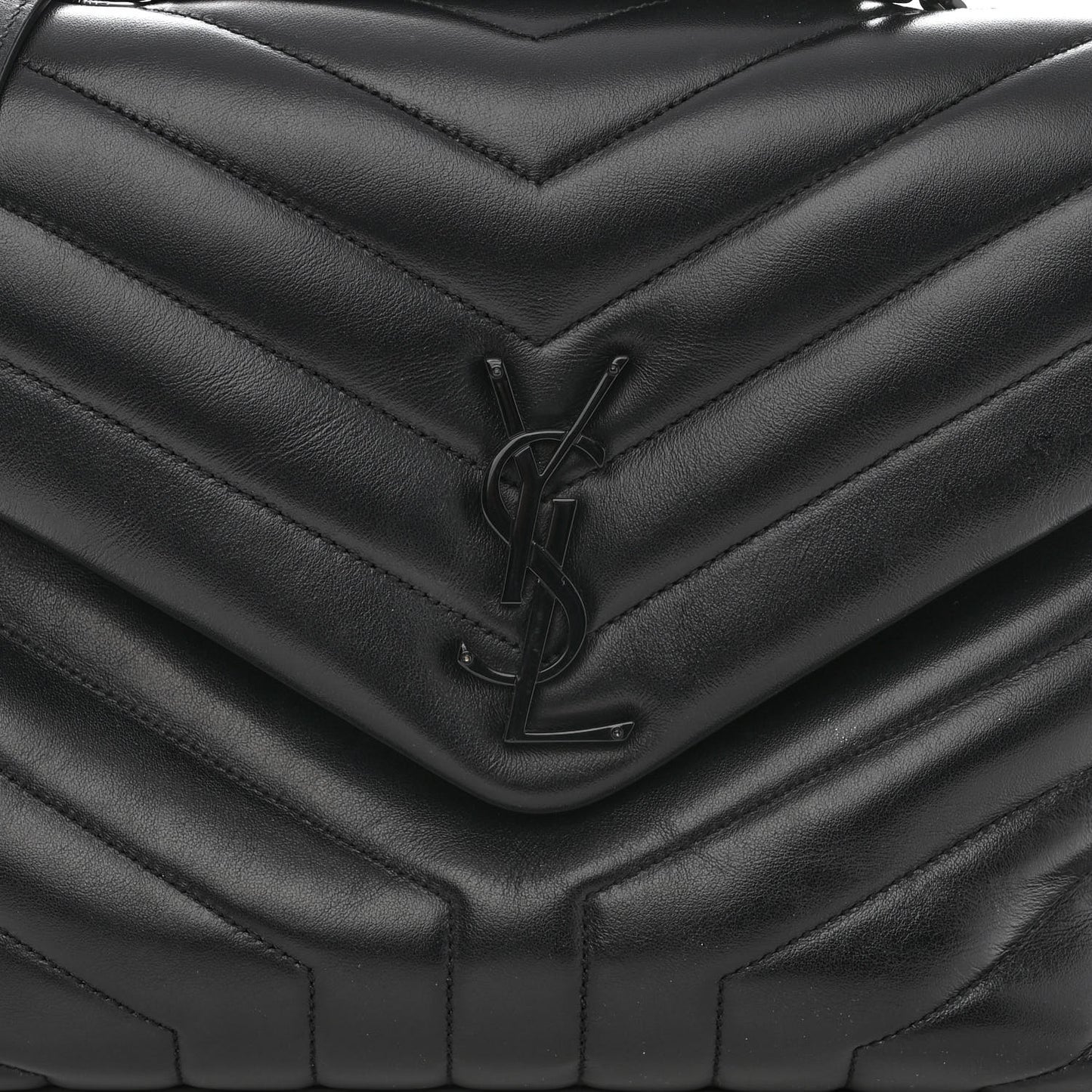 Calfskin Y Quilted Monogram Monochrome Medium Loulou Chain Satchel Black