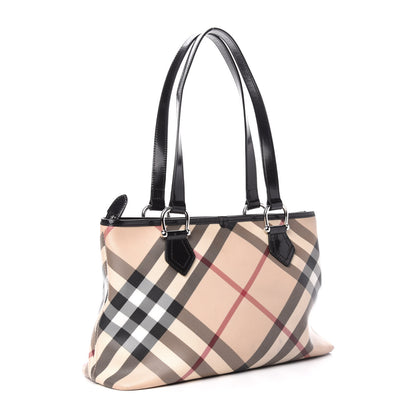 Burberry Patent Trim Nova Check Shopper Tote Black 3 of 15