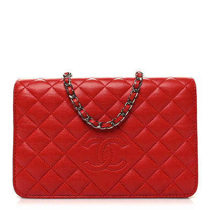 Chanel Lambskin Quilted Diamond CC Wallet On Chain WOC Red 1 of 12