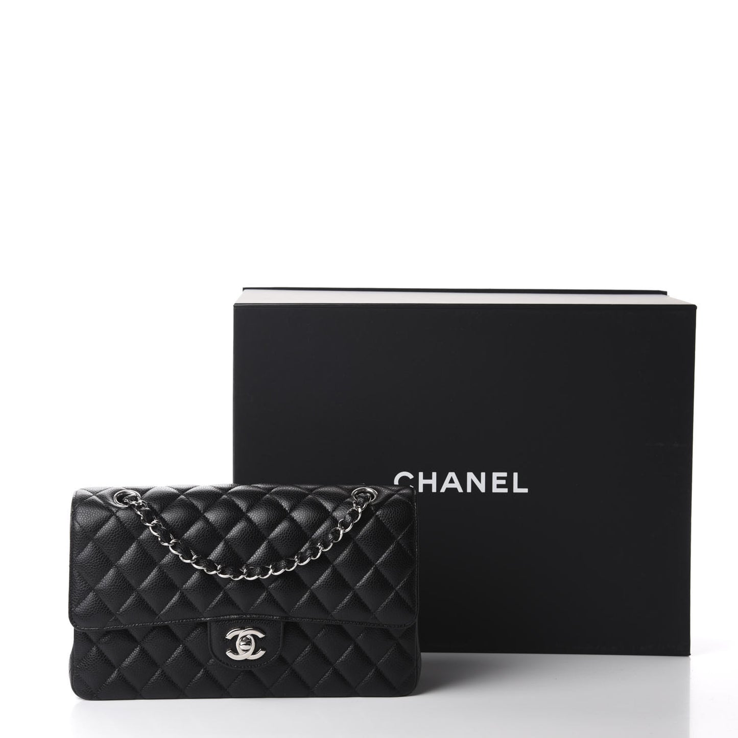 Caviar Quilted Medium Double Flap Black
