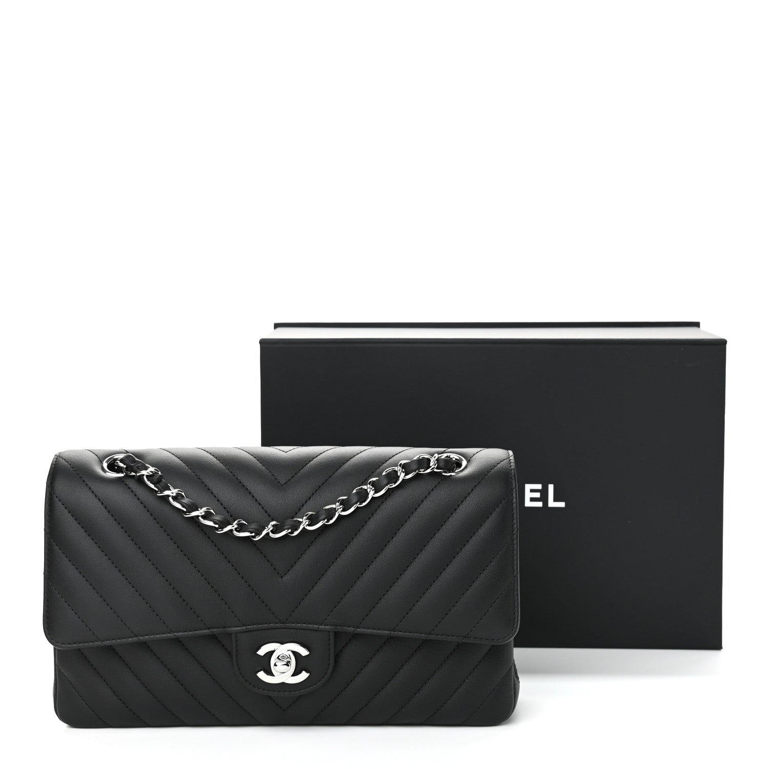 Chanel Calfskin Chevron Quilted Medium Double Flap Black 11 of 11