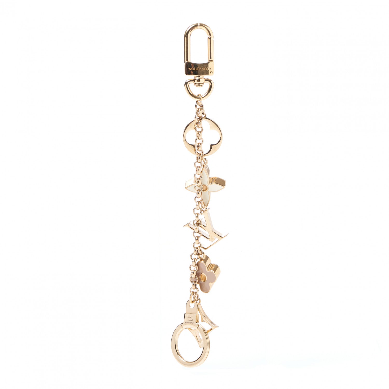 Louis Vuitton Brass Enamel Fleur De Monogram Bag Charm Chain Gold 3 of 5