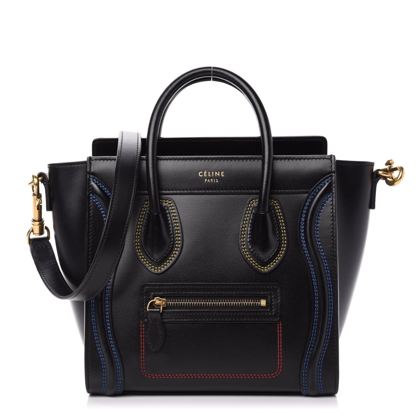 Smooth Calfskin Multicolor Double Stitching Nano Luggage Black