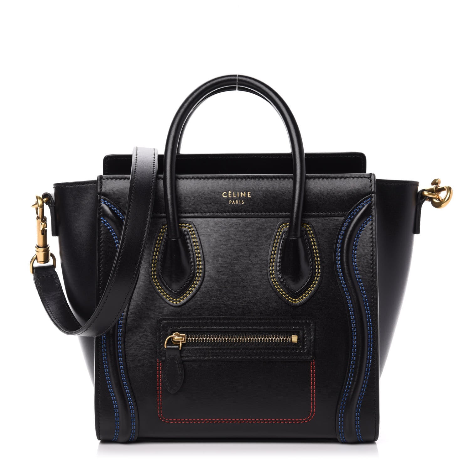 Celine Smooth Calfskin Multicolor Double Stitching Nano Luggage Black 1 of 9