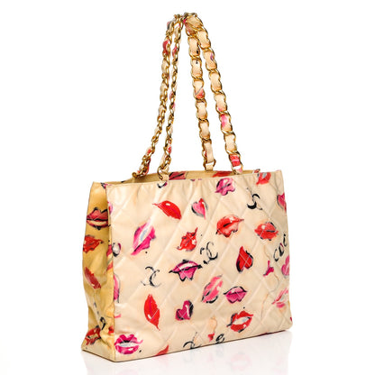 Chanel Coated Canvas Quilted Lips and Kisses Graffiti XL Tote Beige 3 of 8