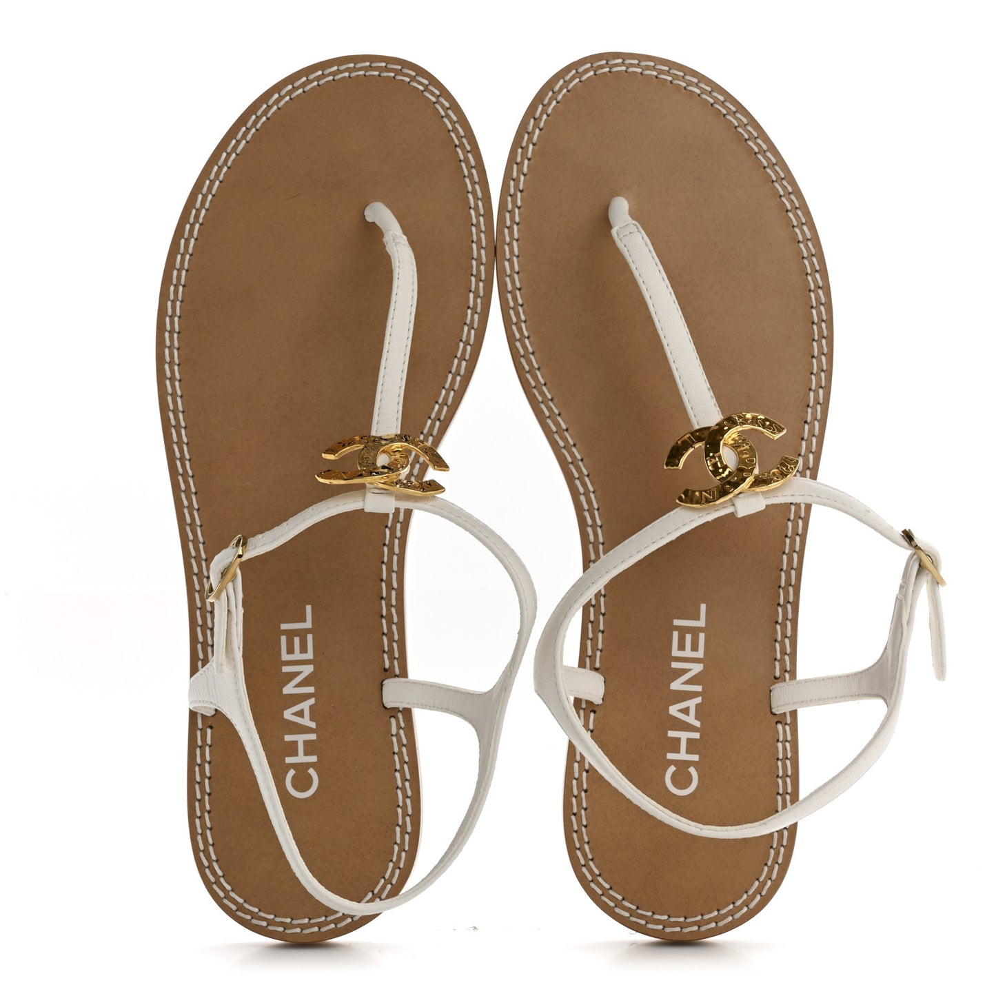 Lambskin CC Thong Sandals 39.5 White Gold