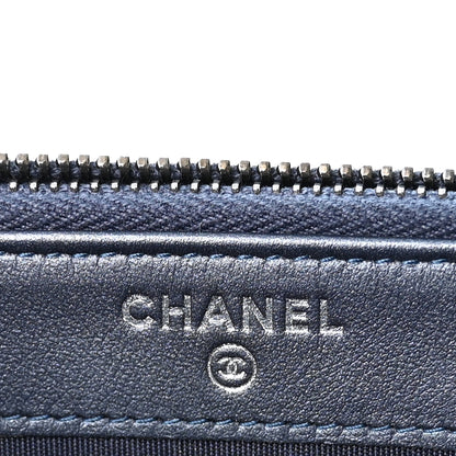 Chanel Metallic Caviar Quilted Small Boy Clutch With Chain Navy 8 of 12