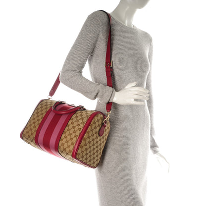 Gucci Monogram Cellarius Calfskin Vintage Web Medium Boston Beige Ebony Soft Burgundy Peonia Flower 2 of 7