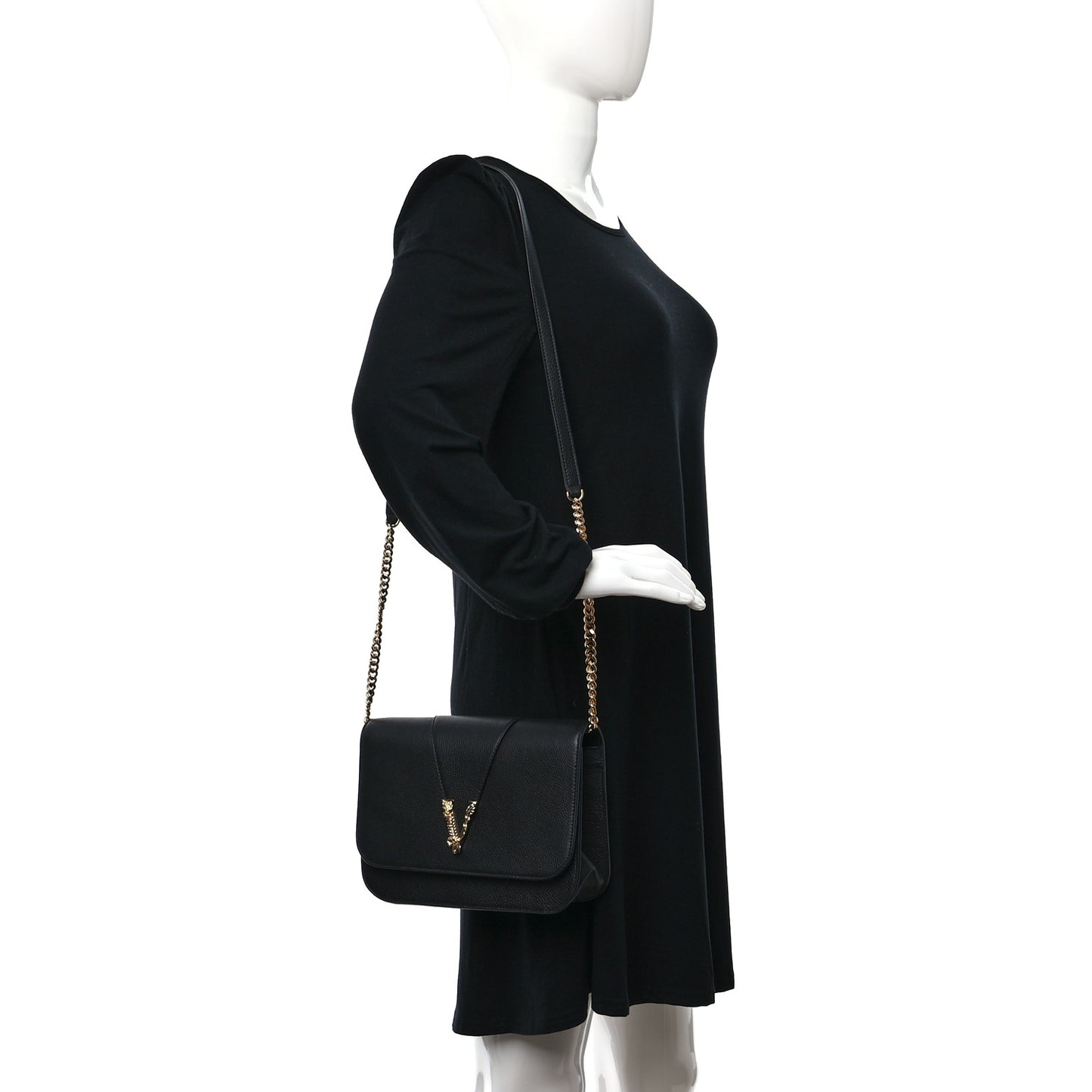 Grainy Calfskin Virtus Chain Crossbody Black