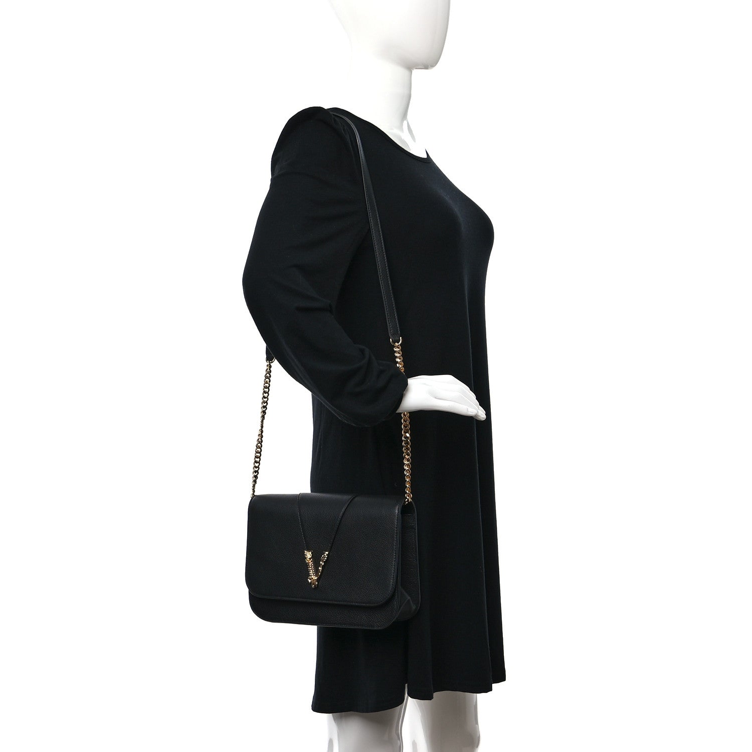 Versace Grainy Calfskin Virtus Chain Crossbody Black 2 of 8