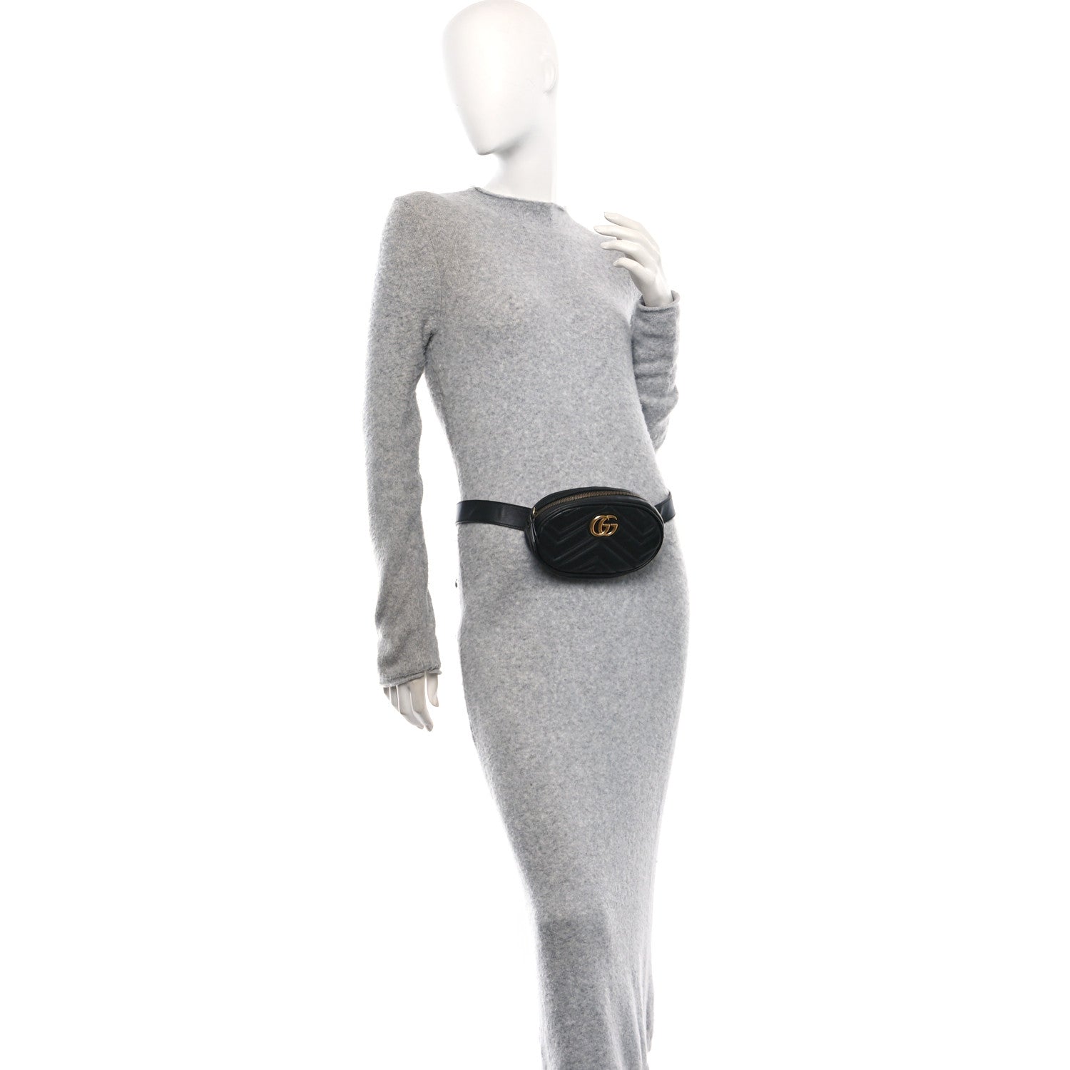 Gucci Calfskin Matelasse GG Marmont Belt Bag 65 Black 2 of 13