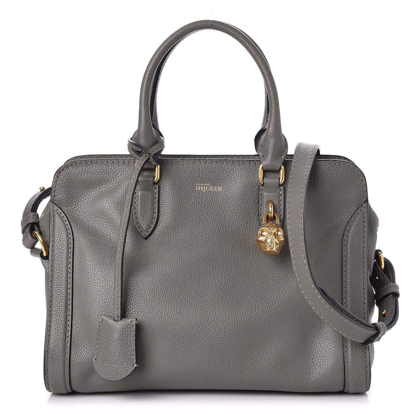Pebbled Calfskin Small Skull Padlock Zip Around Tote Dark Grey