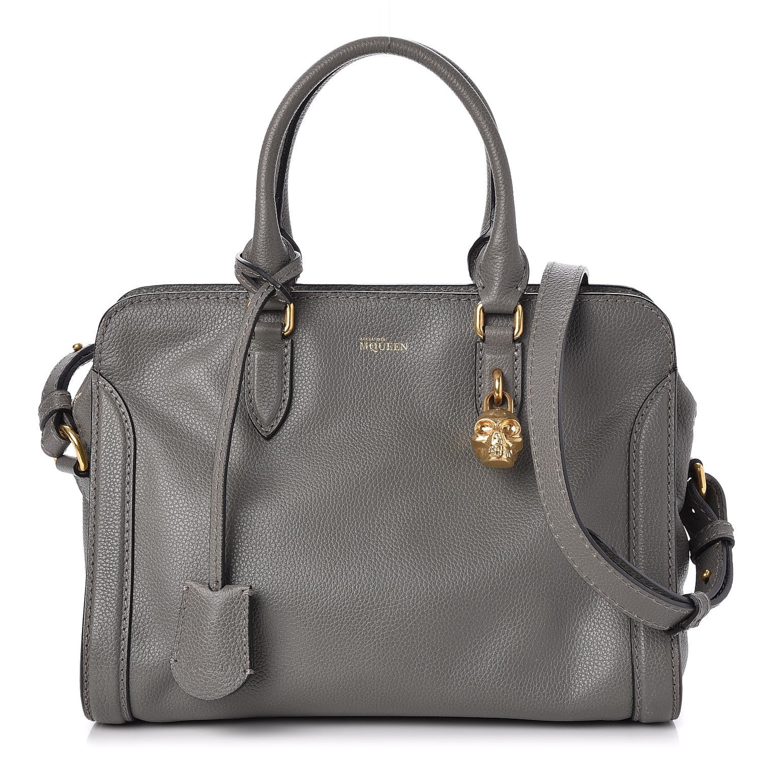 Alexander McQueen Pebbled Calfskin Small Skull Padlock Zip Around Tote Dark Grey 1 of 7