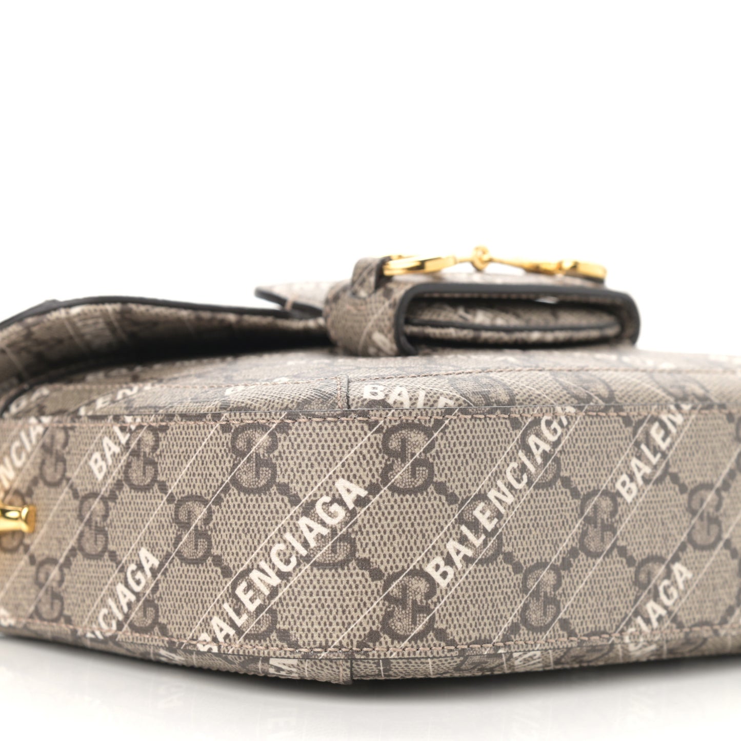 X BALENCIAGA GG Supreme Monogram Web Logo Print Mini Horsebit 1955 Shoulder Bag Beige Ebony