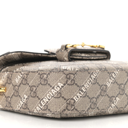 Gucci X BALENCIAGA GG Supreme Monogram Web Logo Print Mini Horsebit 1955 Shoulder Bag Beige Ebony 9 of 11