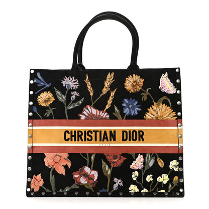 Christian Dior Suede Floral Hand Painted Large Book Tote Black 1 of 10