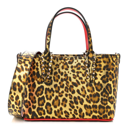 Christian Louboutin Calfskin Coins Leopard Print Spikes Mini East West Cabata Tote Gold 1 of 10