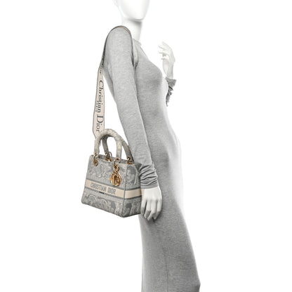 Christian Dior Canvas Toile De Jouy Reverse Embroidered Medium Lady D-Lite Gray 2 of 12