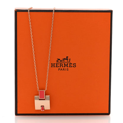Hermes Gold Plated Lacquered Eileen Pendant Necklace Rouge Corail 6 of 6