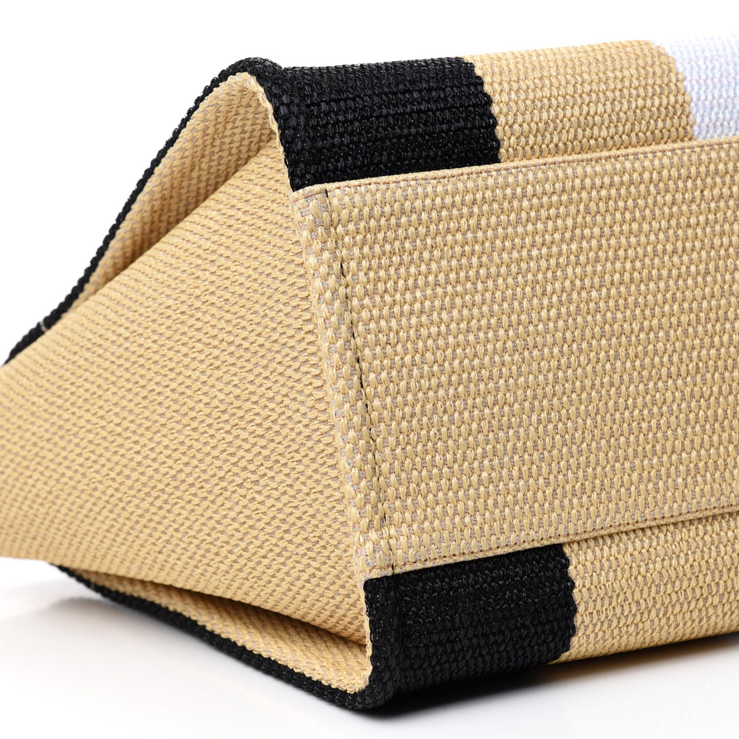 Straw Raffia Calfskin Striped Medium Deauville Tote Black Beige Ivory