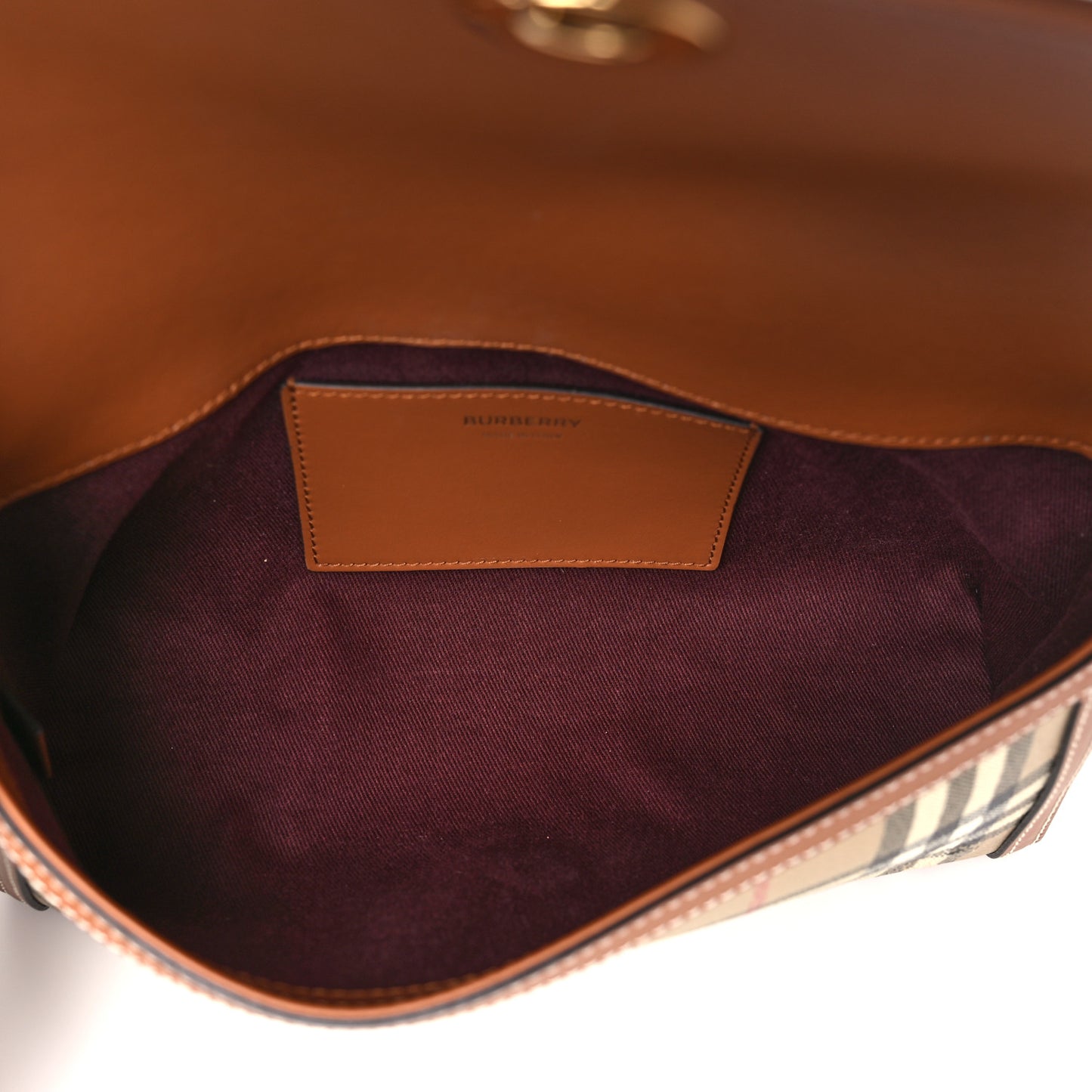 Coated Canvas Calfskin Vintage Check Small Note Crossbody Bag Briar Brown