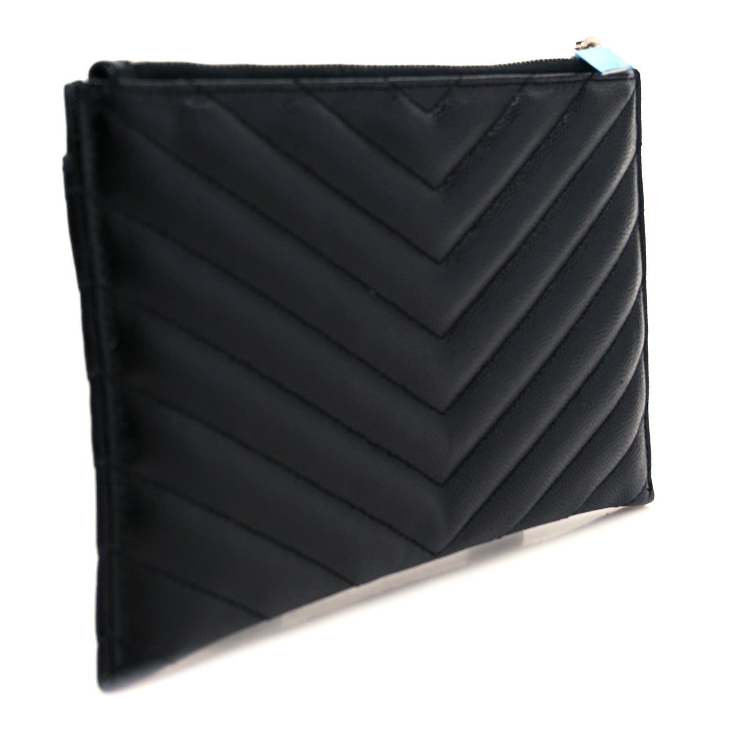 Saint Laurent Grain De Poudre Chevron Monogram Bill Pouch Black 3 of 9