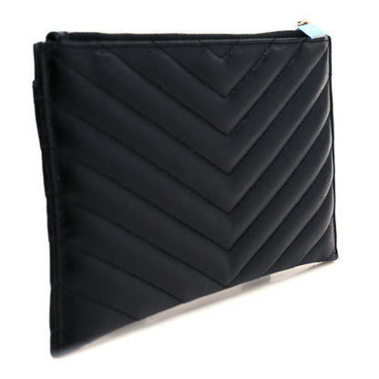 Saint Laurent Grain De Poudre Chevron Monogram Bill Pouch Black 3 of 9