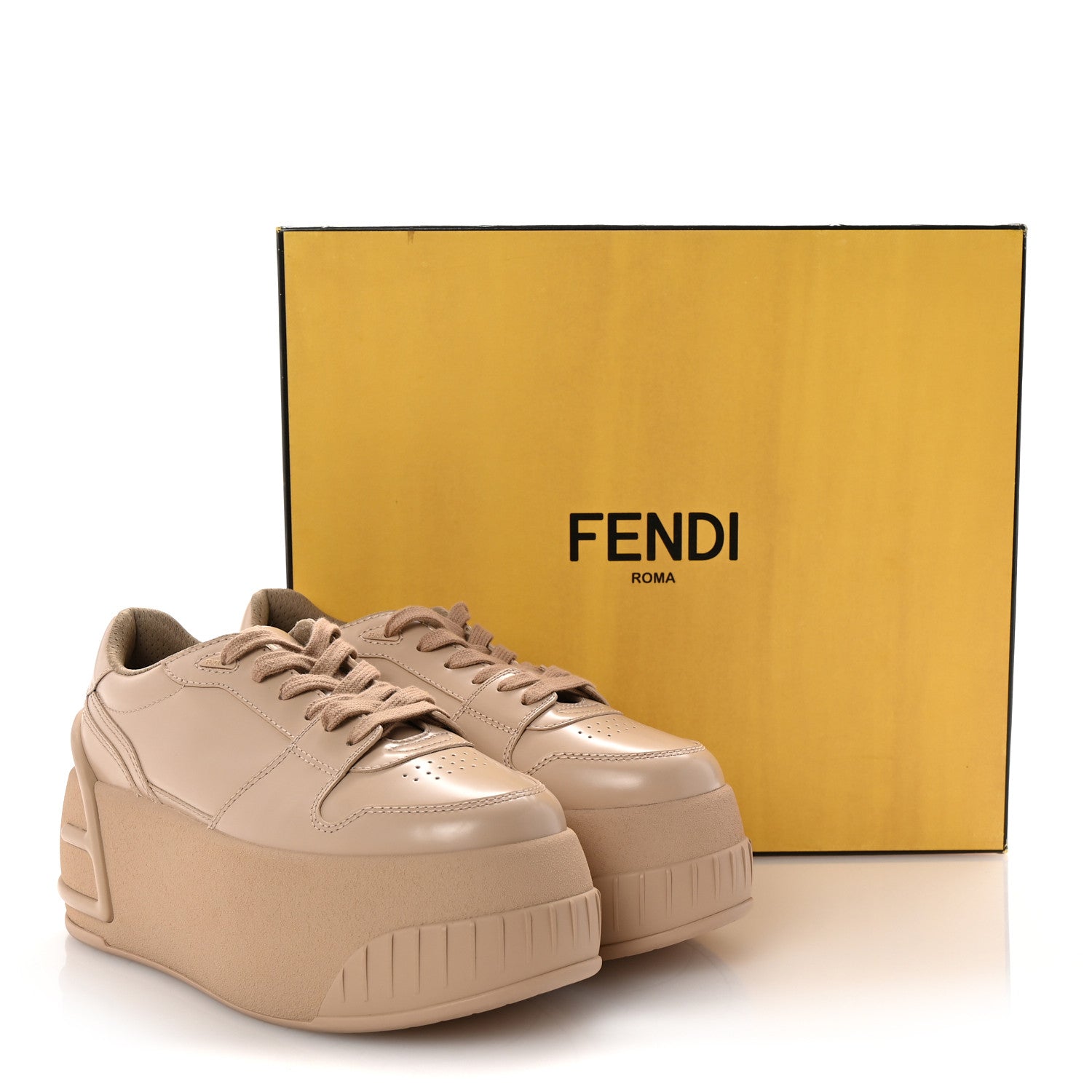 Fendi Calfskin Fashion Show Platform Sneakers 38.5 40 Beige 11 of 11