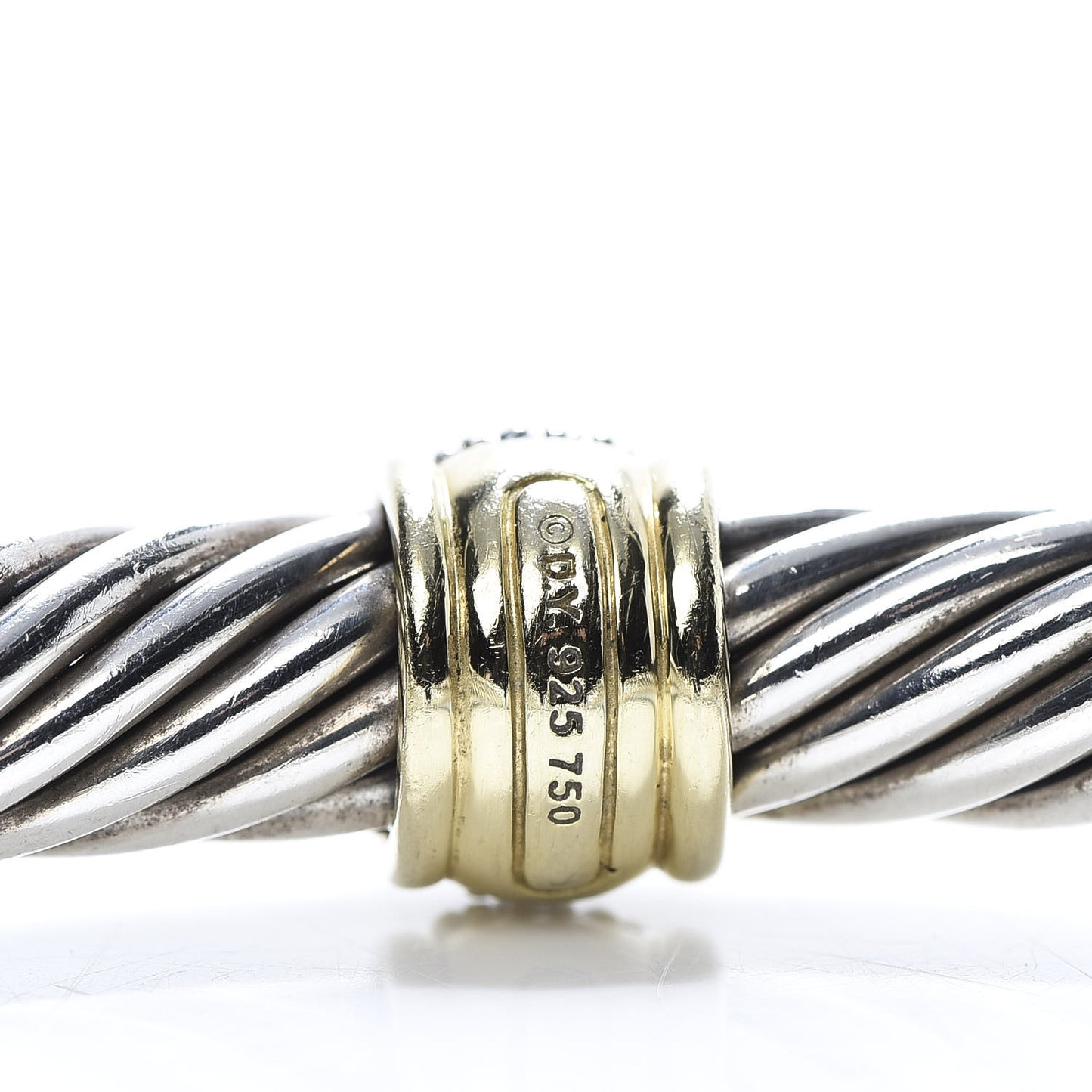 Sterling Silver 18K Yellow Gold Diamond 7mm Cable Classics Station Bracelet