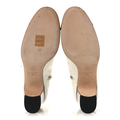 Chanel Crumpled Patent Calfskin Cap Toe CC Turnlock Ankle Short Boots 37.5 Ivory Black 7 of 15