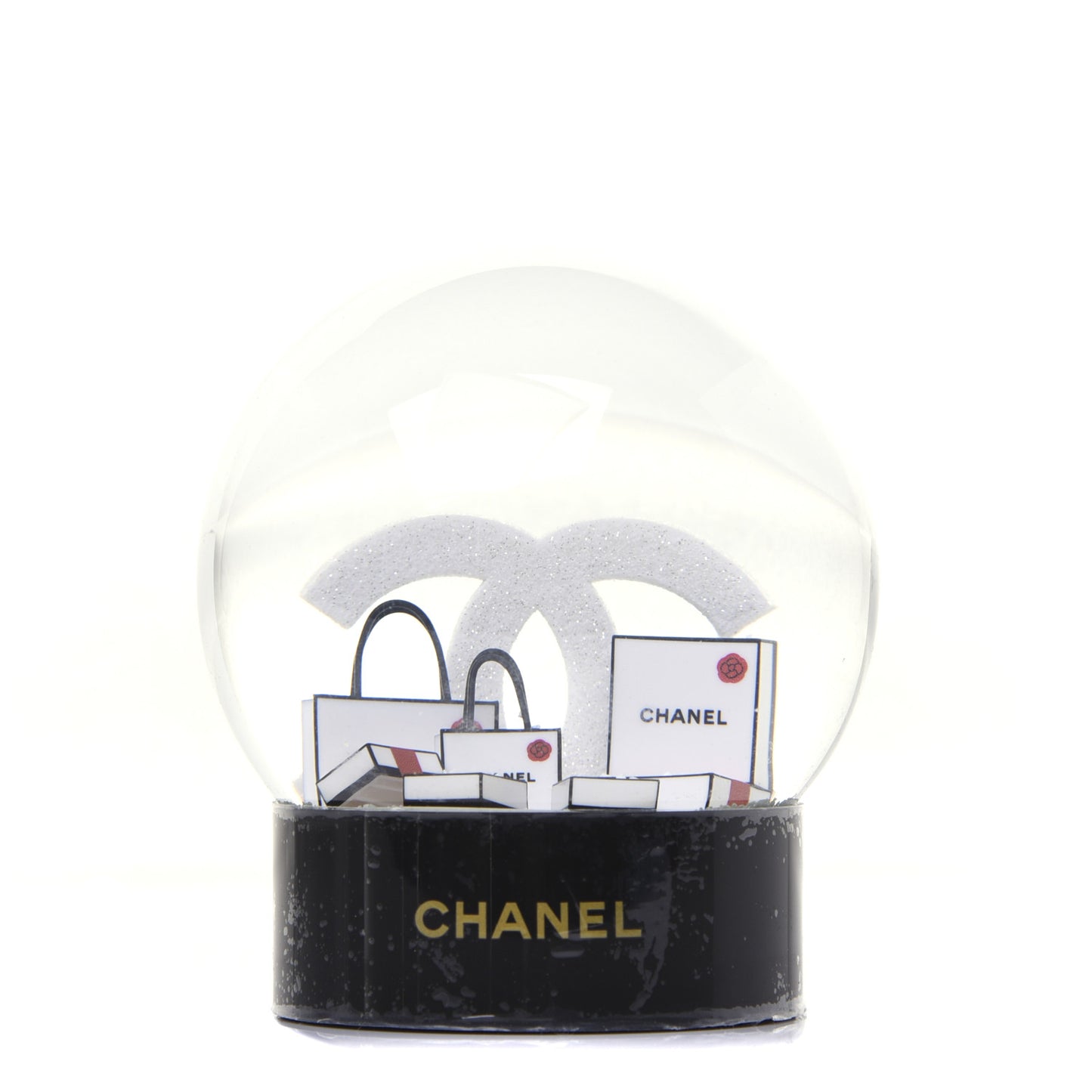 Glass CC Shopping Bag Snow Globe