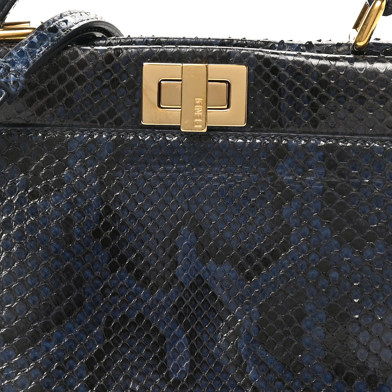 Fendi Python Shiny Nappa Mini Peekaboo Iconic Satchel Blue Jeans 7 of 9