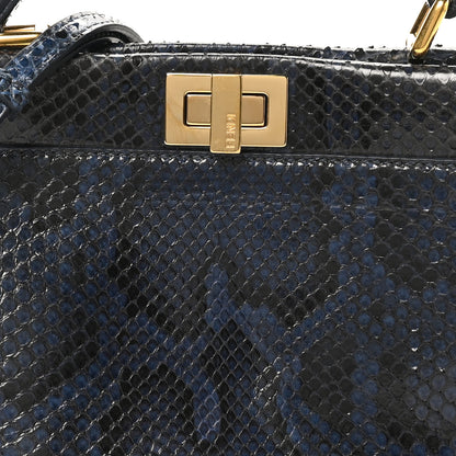 Fendi Python Shiny Nappa Mini Peekaboo Iconic Satchel Blue Jeans 7 of 9