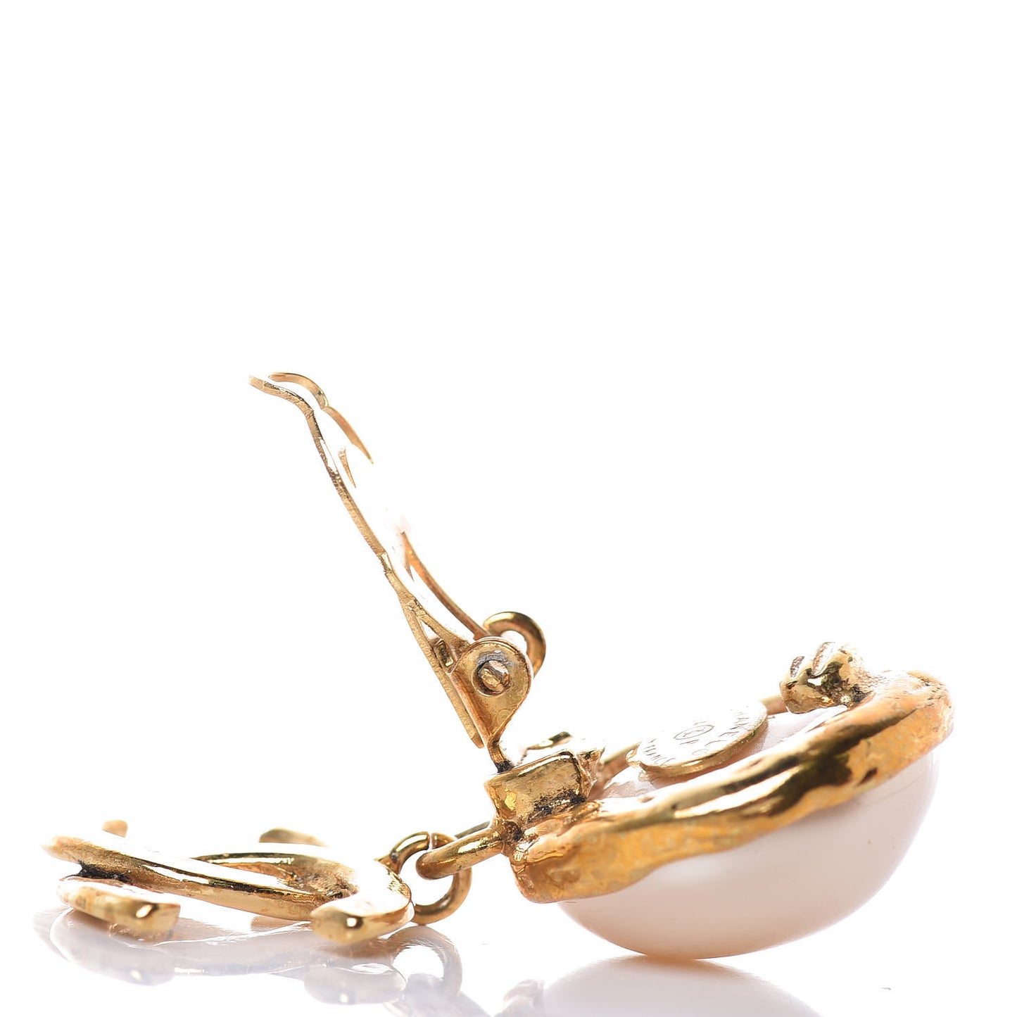 Pearl CC Drop Clip On Earrings Gold