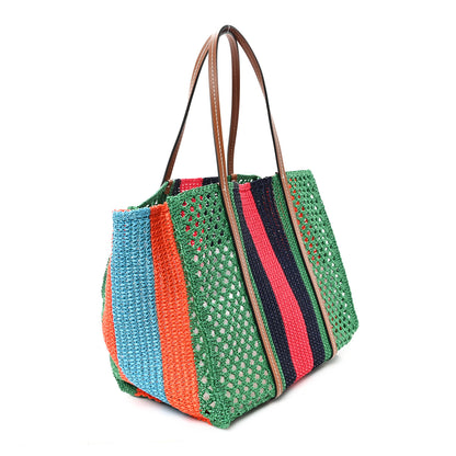 Gucci Raffia Web Woven Medium Interlocking G Tote Green 3 of 10