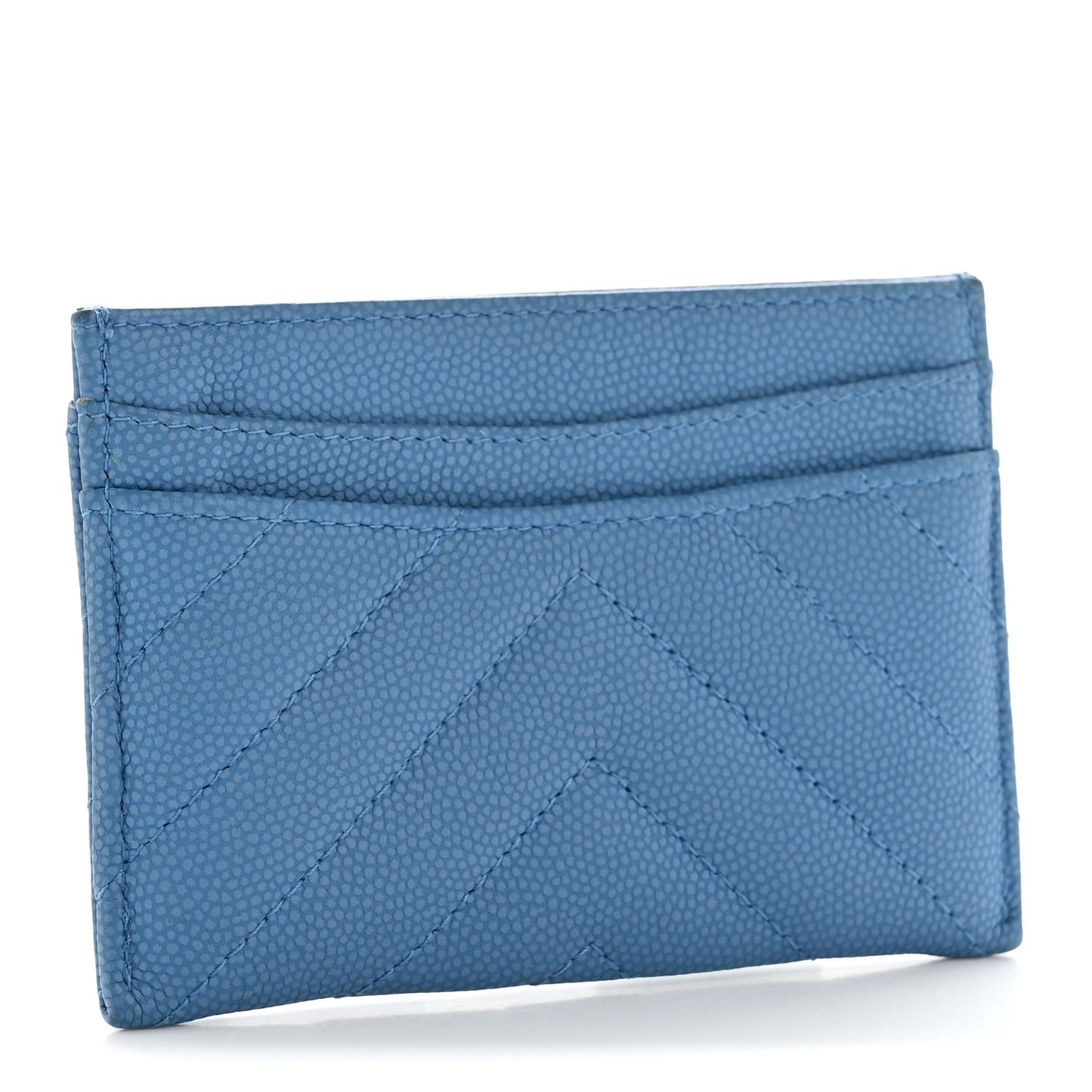 Caviar Chevron Quilted Card Holder Blue