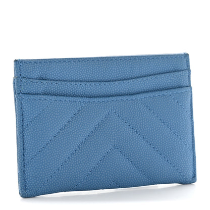 Chanel Caviar Chevron Quilted Card Holder Blue 3 of 12