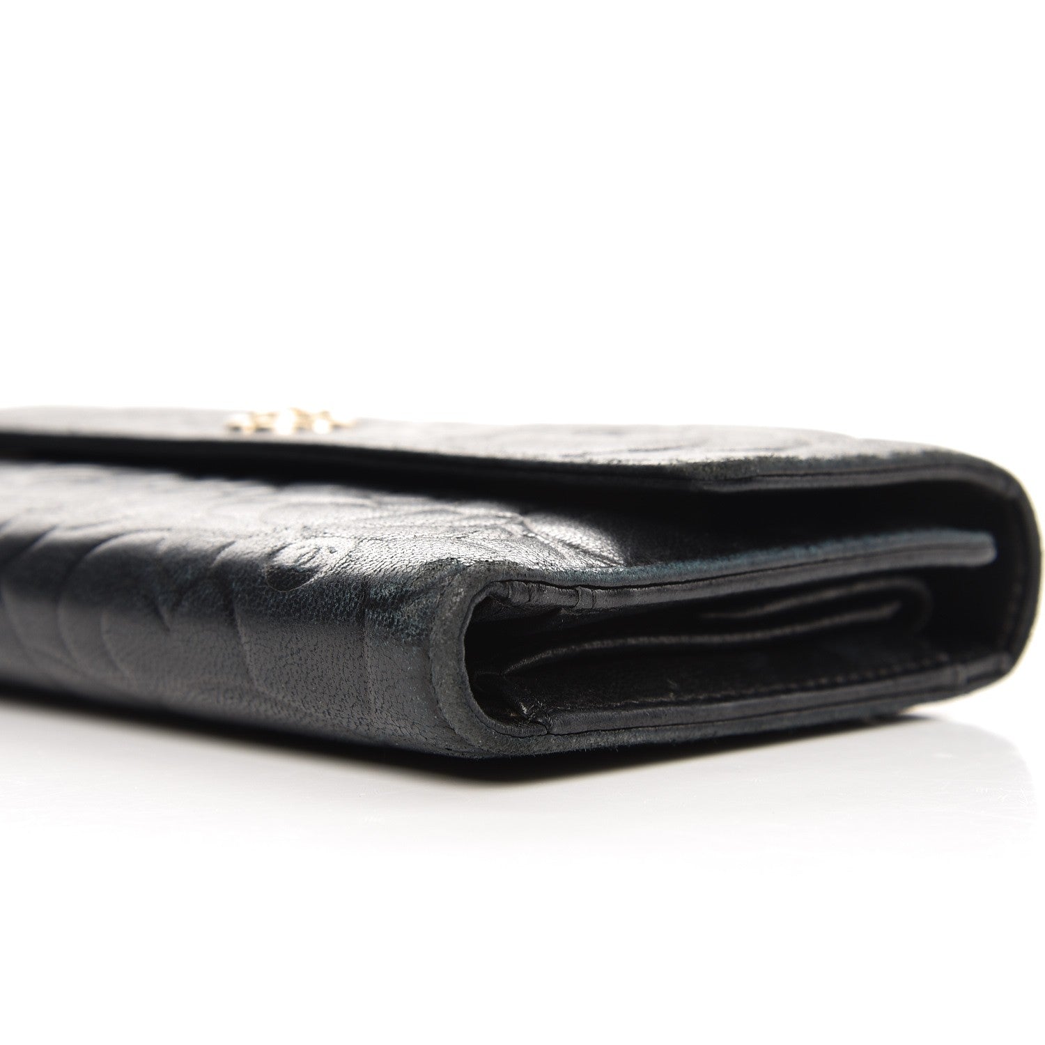 Chanel Lambskin Embossed Camellia Flap Wallet Black 9 of 15