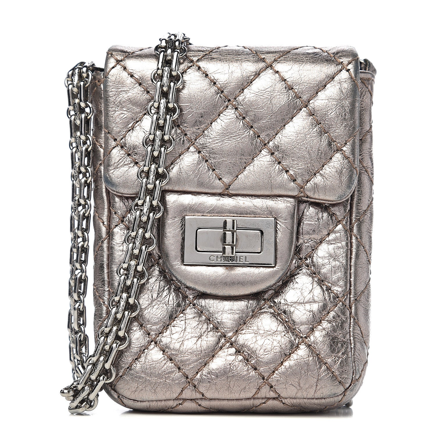 Chanel Metallic Aged Calfskin Quilted 2.55 Reissue Phone Case Silver 1 of 8