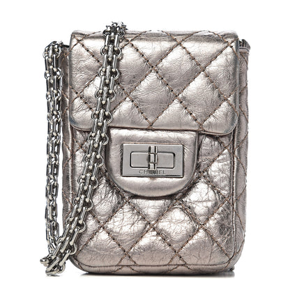 Chanel Metallic Aged Calfskin Quilted 2.55 Reissue Phone Case Silver 1 of 8