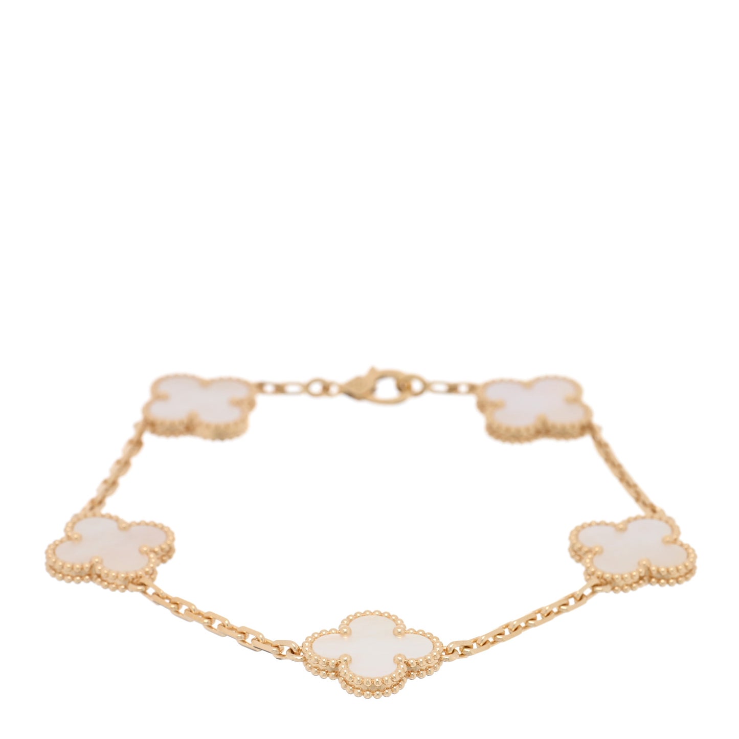 18K Yellow Gold Mother of Pearl 5 Motifs Vintage Alhambra Bracelet