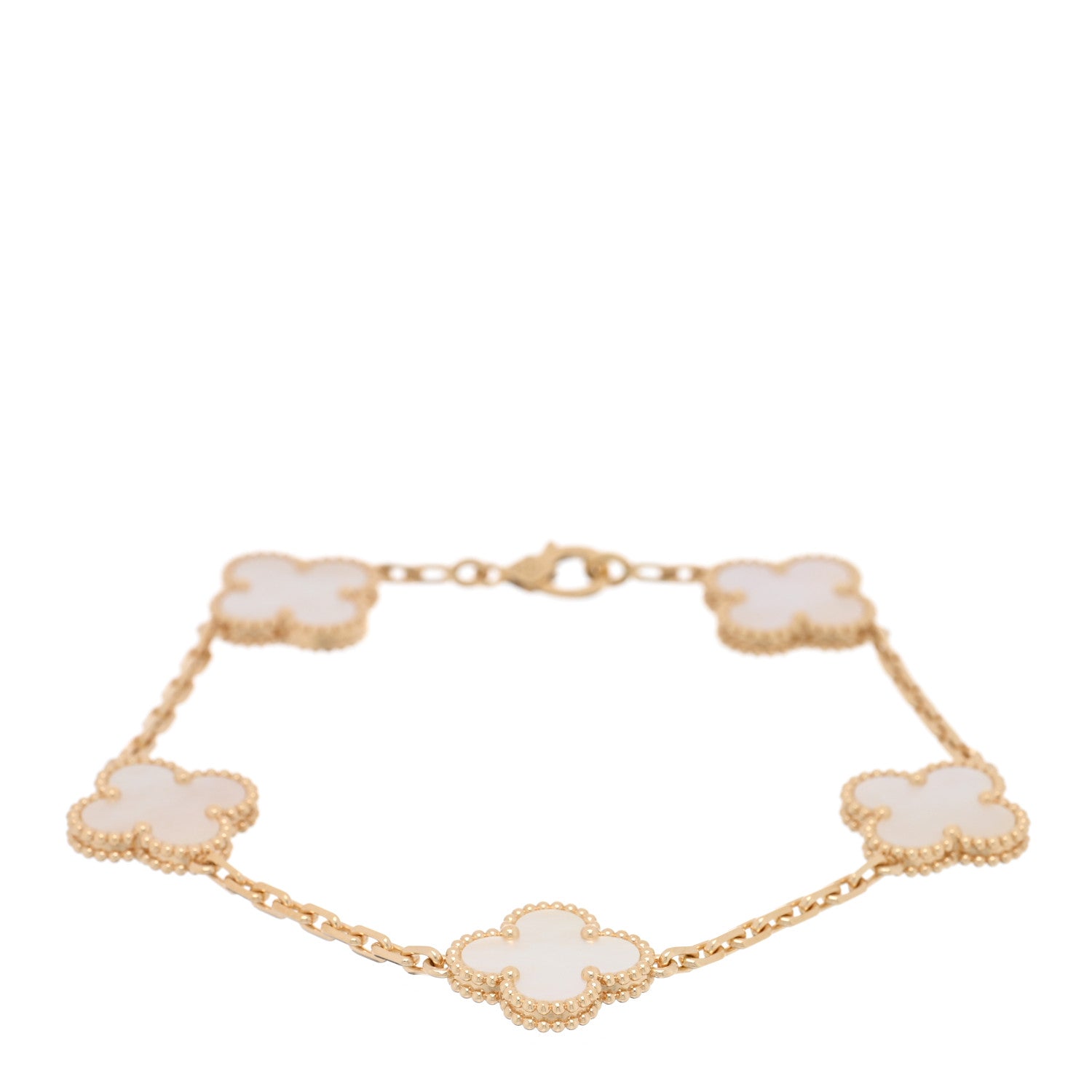 Van Cleef & Arpels 18K Yellow Gold Mother of Pearl 5 Motifs Vintage Alhambra Bracelet 1 of 4